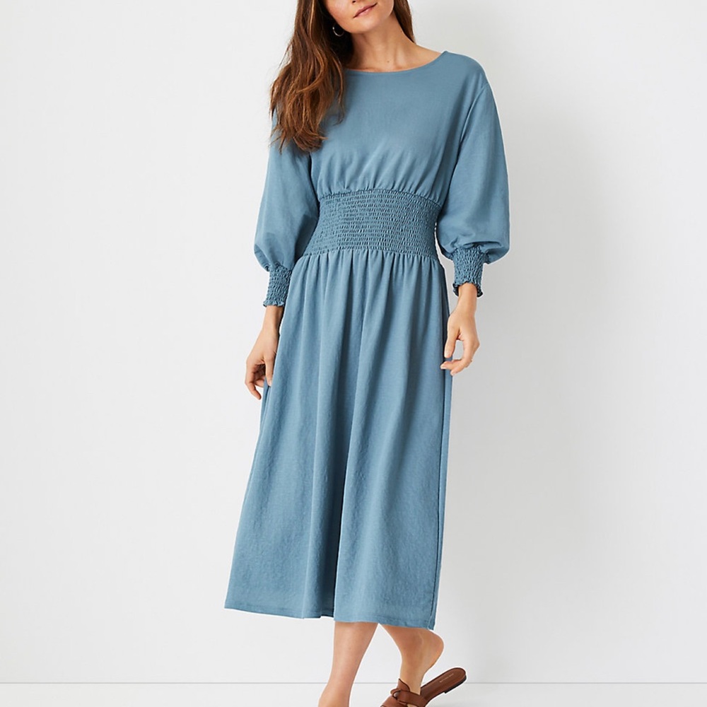 NWT * Smocked Waist Flare Midi Dress by Ann Taylor